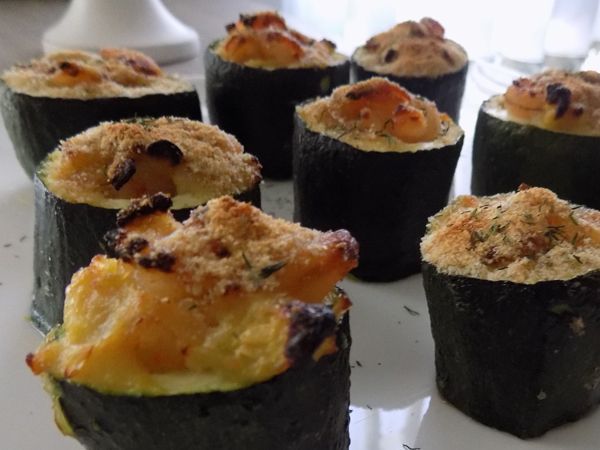 canapés de gambas y calabacín